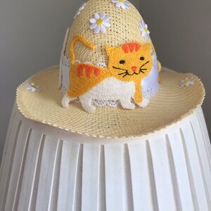 Playful Yellow Straw Sun Hat with Cat 18” doll American girl size